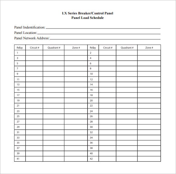 free printable electrical panel schedules